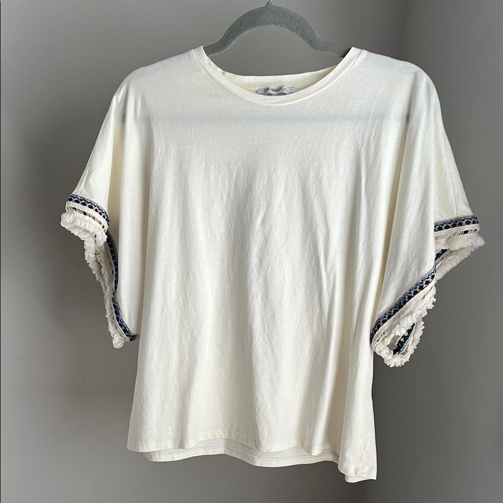 Cream Boxy Relaxed T-Shirt with Short Sleeves